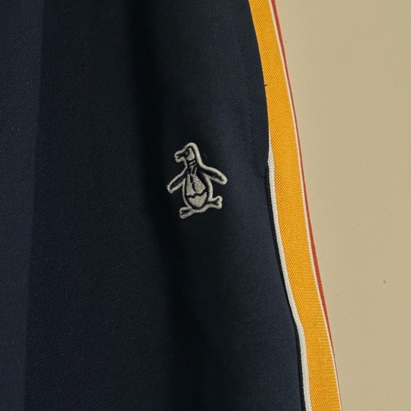 Original Penguin Navy Track Pants M 34” Waist Retro Stripe Joggers Cuffed Leg - Picture 5 of 10